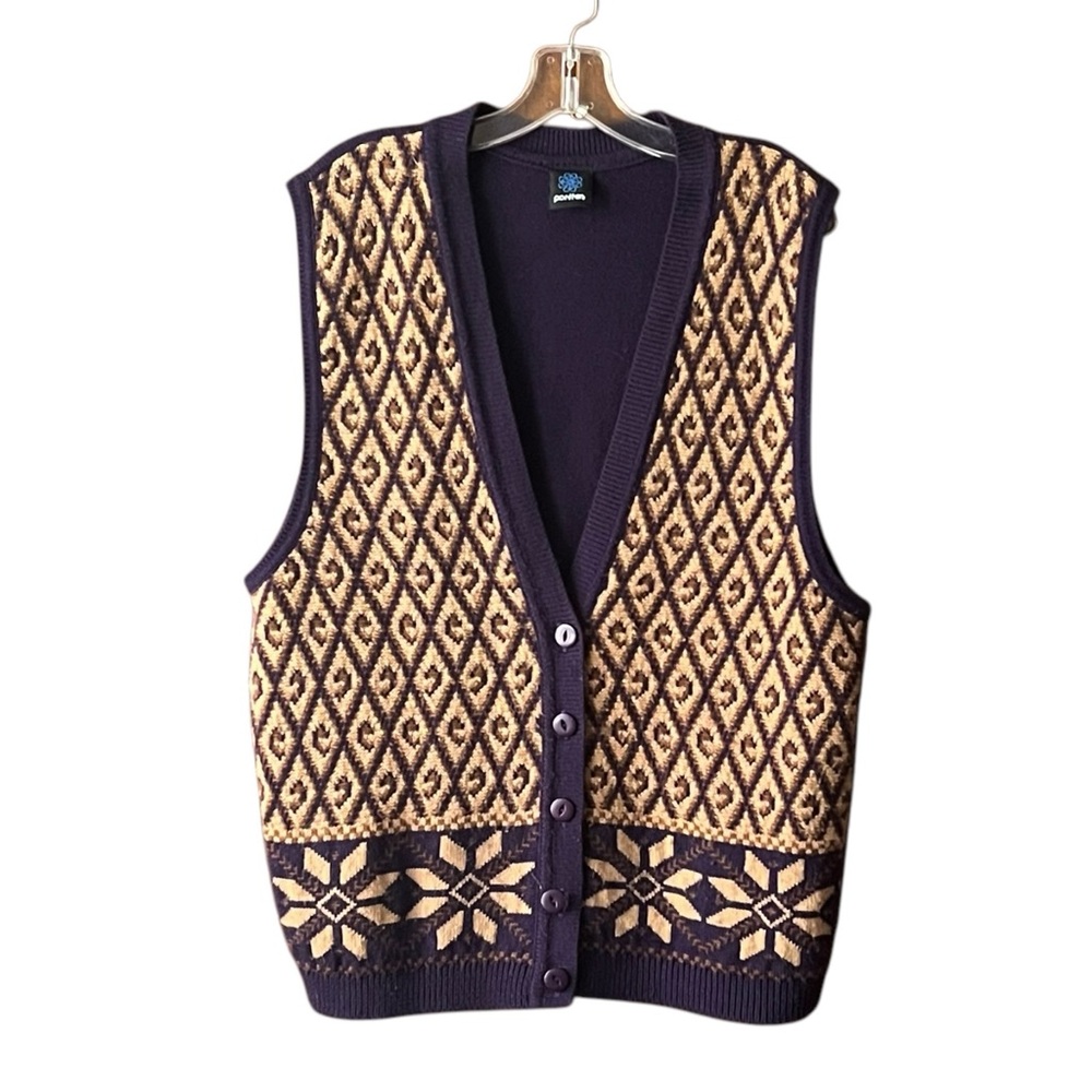 Vintage panther purple/taupe button front vest. Size Large.
